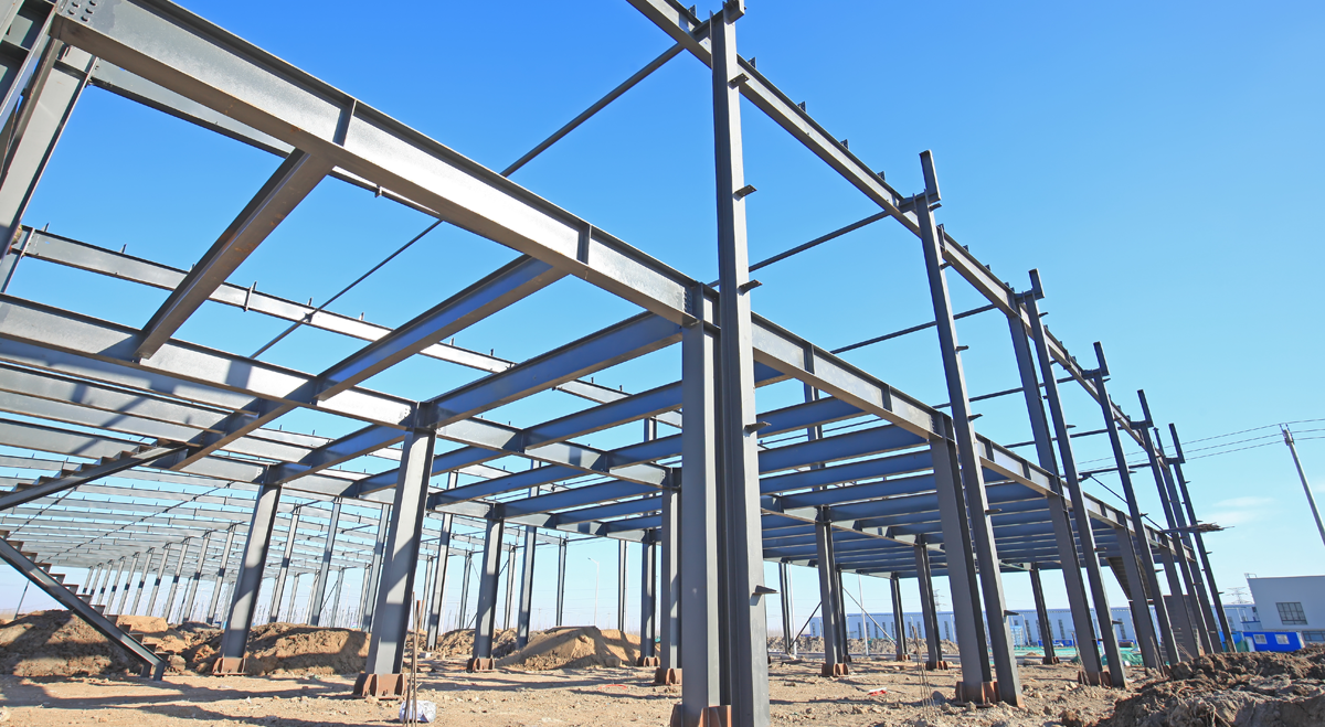 Steel girders constructing a building