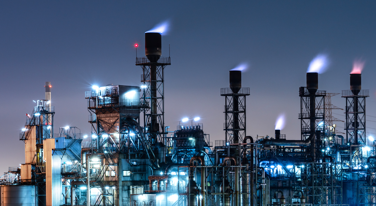 Oil refinery at night