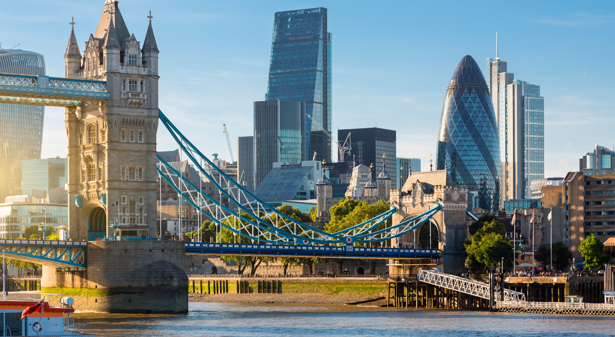 Tower Bridge and City of London skyscrapers